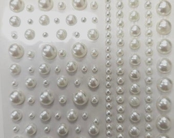 CraftbuddyUS 151pcs Pearl Round Self Adhesive Gems, 3mm, 4mm, 5mm, 8mm, DIY