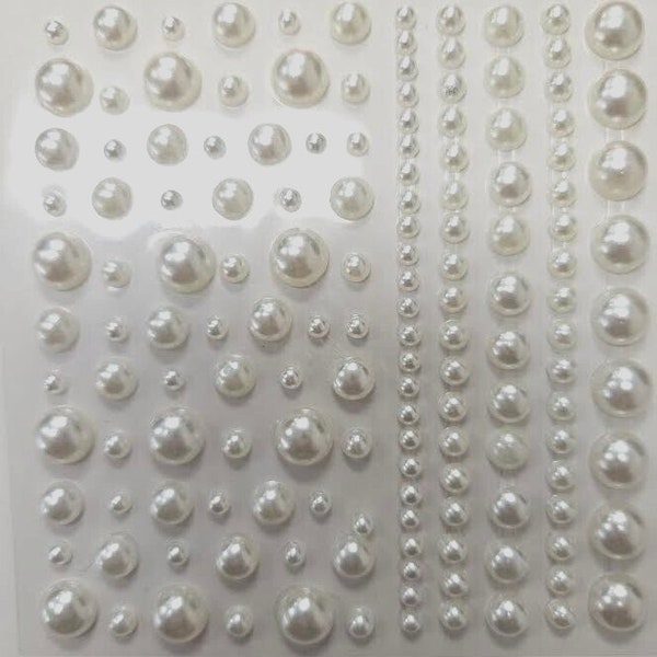 CraftbuddyUS 151pcs Pearl Round Self Adhesive Gems, 3mm, 4mm, 5mm, 8mm, DIY