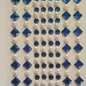 CraftbuddyUS 4 Square & 4 Round w / Pearl Royal Blue Self Adhesive Rhinestone and Pearl Stripes