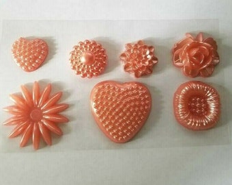 CraftbuddyUS 7pcs Self Adhesive CORAL Flower and Heart  Pearl Toppers, DIY, Craft
