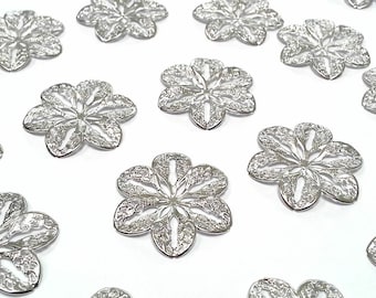 CraftbuddyUS MF1 20pc 34mm Silver Filigree Metal Embellishmnt Flower Wedding Craft