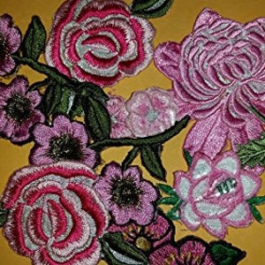 CraftbuddyUS 10 parches de flores de tela rosa para planchar, manualidades, costura y bordado