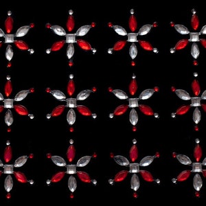 CraftbuddyUS 12pcs RED Self Adhesive Diamante STAR FLOWER Rhinestone Crystal Gems