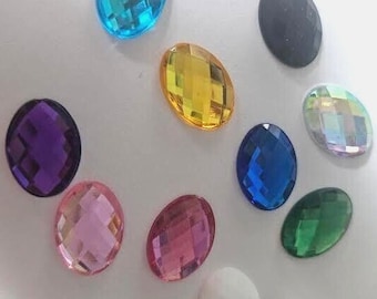 CraftbuddyUS 30pcs 13x18mm Flatback MIXED Faceted Oval Acrylic Gems, DIY