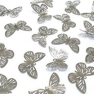 CraftbuddyUS BF3- 10 peças de enfeites de borboletas de metal filigrana de prata, artesanato de casamento