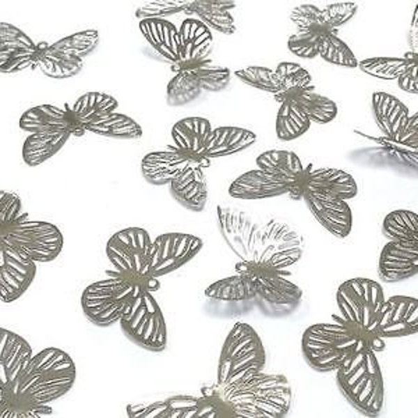 CraftbuddyUS BF3- 10pcs Silver Filigree Metal Butterfly Embellishments, Wedding Craft