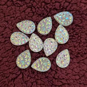 CraftBuddyUS 10pcs 25x18mm Flatback AB Clear Teardrop Resin MoonRock Crystal Gems