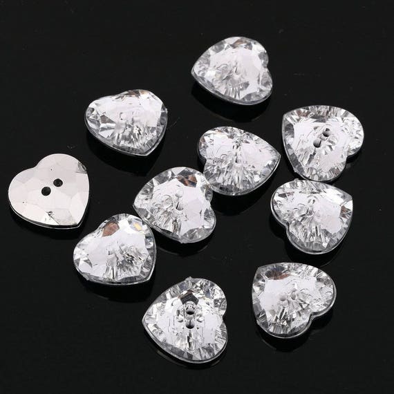 Craftbuddyus AB5 19mmx20pcs Sew on Diamante Heart Buttons Sparkle Acrylic  Crystal Rhinestone 