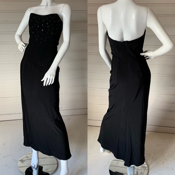 90s Dress - Vintage 1990’s Black Bandage Strapless