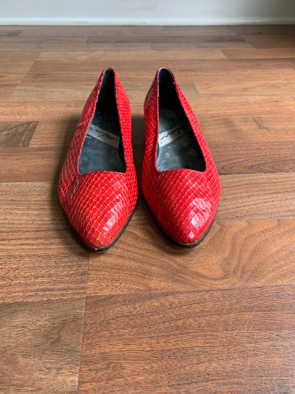90s Shoes Vintage 1990s Impo Red Snakeskin Pointed Toe Etsy