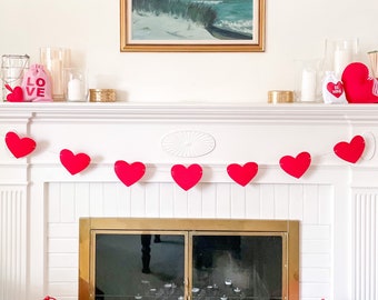 VALENTINES DAY GARLAND - Conversation Hearts Banner - Valentines Day Zoom Background - Valentines Day Hearts Garland - Felt Hearts Garland