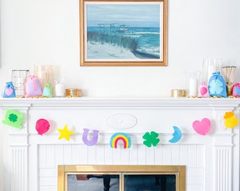 LUCKY CHARMS GARLAND - Felt Lucky Charms Cereal Decoration - St. Patricks Day Ornaments - Irish Nursery Bunting Decor - Pastel Felt Banner
