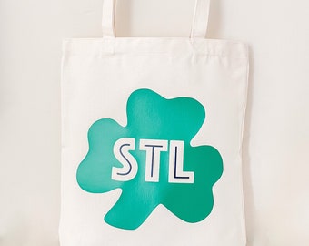 SAINT LOUIS Canvas Tote Bag - Shamrock Tote Bag - STL Book Bag - St Louis Dogtown Design - St Patricks Day Gifts - StL Print