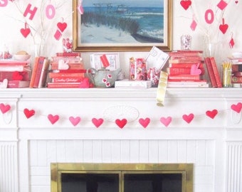 SMALL HEARTS GARLAND - Pink Felt Conversation Hearts - Baby and Wedding Shower Bunting - Valentine’s Day Garland - Felt Hearts Garland