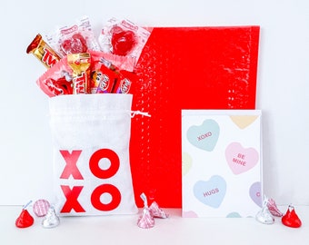 Valentine's Day Care Packages - NUT FREE Chocolates - Personalized Cards - Kids Candy Exchange - Treat Bags Party Favors and Custom Gifts