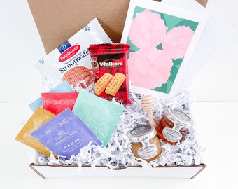 TEA CARE PACKAGE - Tea and Cookies Treat Box - Honey - Shortbread - Harney and Sons - Get Well Soon Gifts - Personalized Greeting Cards