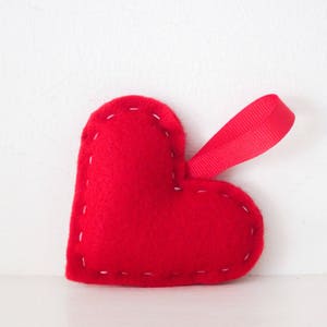 Set of SIX HEART ORNAMENTS - Red Felt Heart Ornament - Red Heart Wedding Favor - Heart Party Decor - Felt Christmas Ornament - Felt Ornament