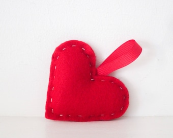 Set of SIX HEART ORNAMENTS - Red Felt Heart Ornament - Red Heart Wedding Favor - Heart Party Decor - Felt Christmas Ornament - Felt Ornament