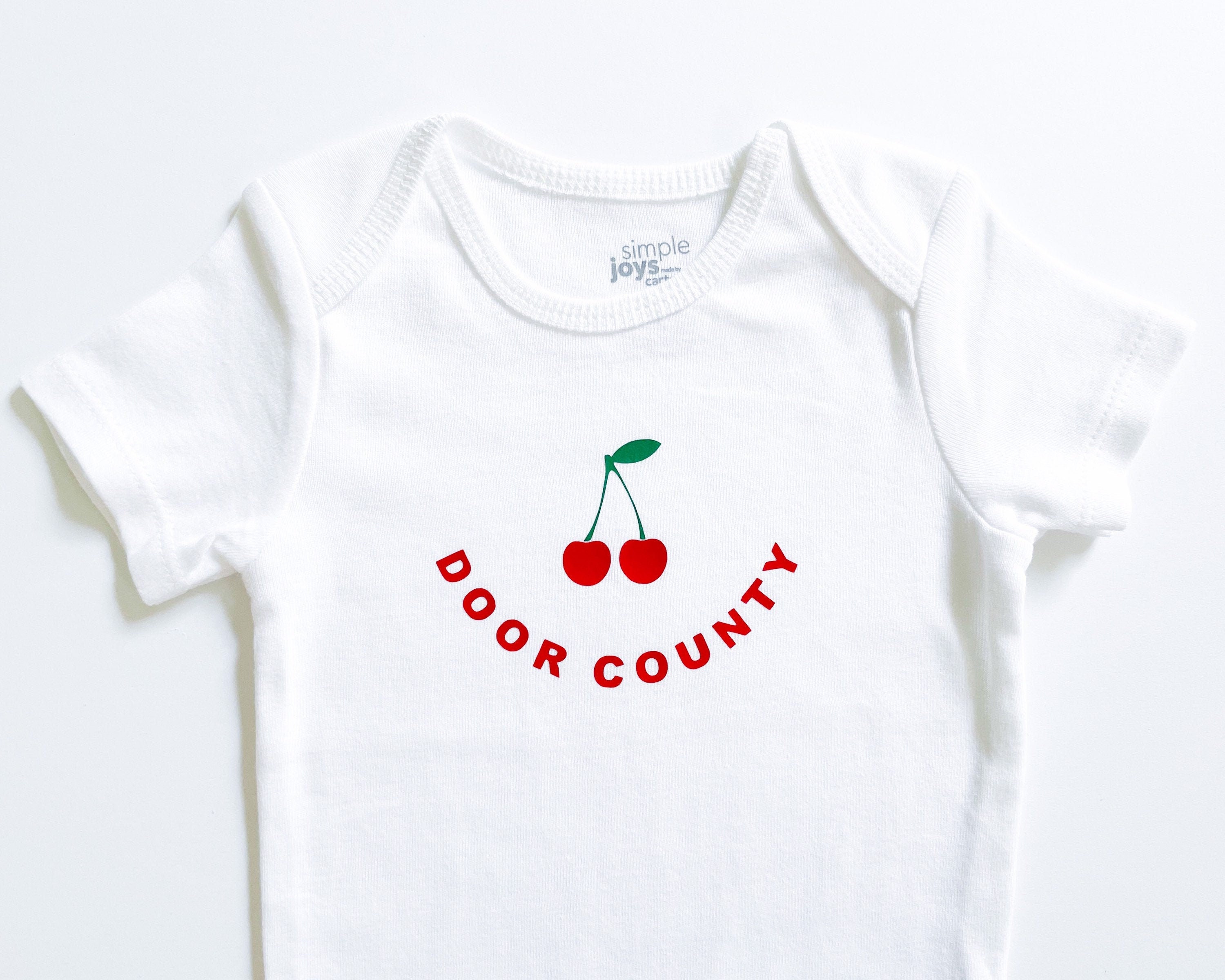 DOOR COUNTY Onesie or Toddler Tee - Wisconsin Newborn Clothes - Cherries Baby Bodysuit - Sturgeon Bay Kids T Shirt - Kids BDay Gift and Card