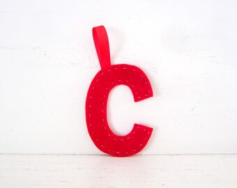 LETTER ORNAMENTS - Red Felt Alphabet Ornaments - Monogrammed Wedding Favor - Monogrammed Party Decor - Personalized Felt Christmas Ornament