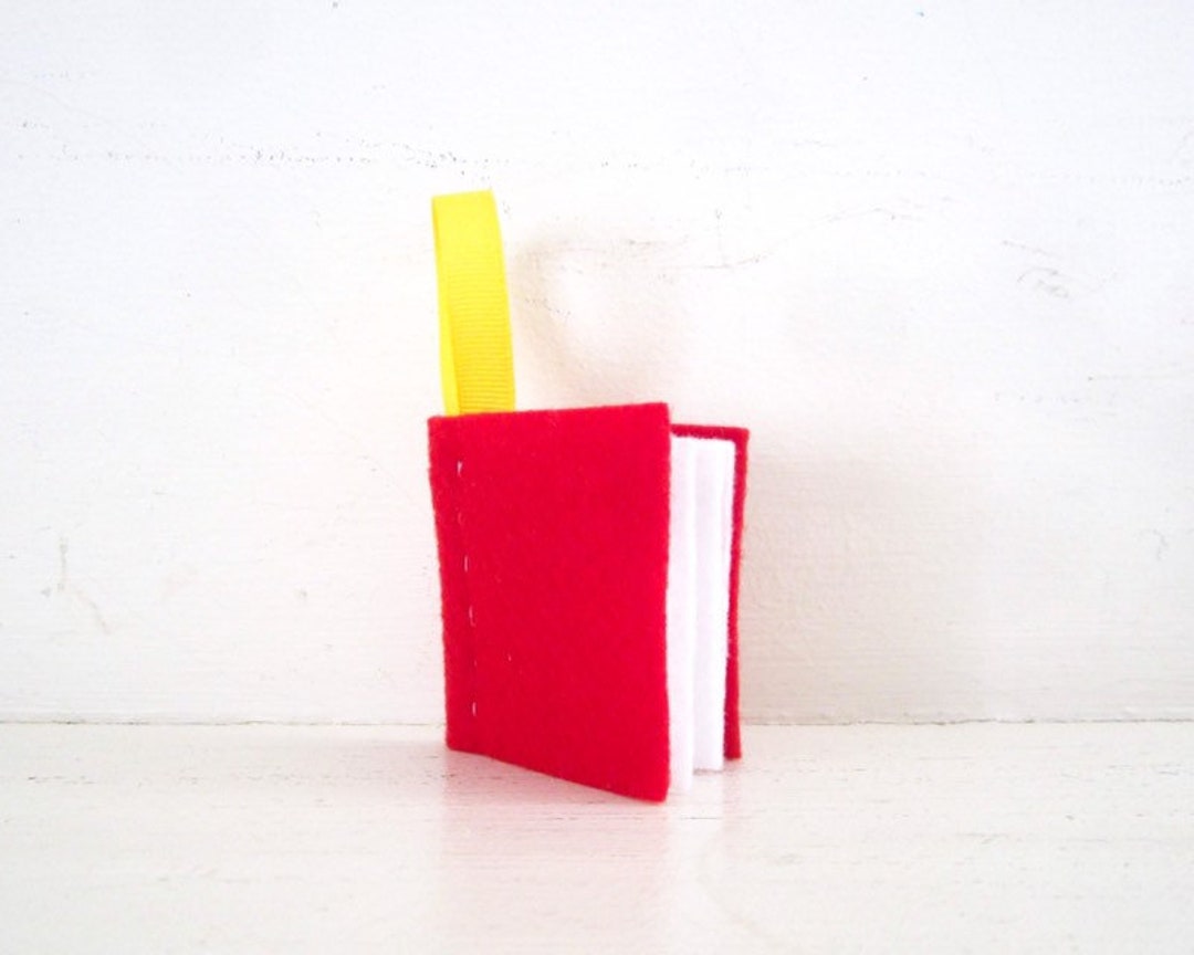Set of SIX BOOK ORNAMENTS Red Felt Book Ornament Book Wedding Favor