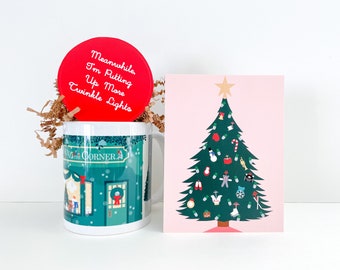Holiday You've Got Mail Mug - Shop Around the Corner Illustration - Custom Greeting Card - Nora Ephron Quote Sticker - NYC Movie Gift Set