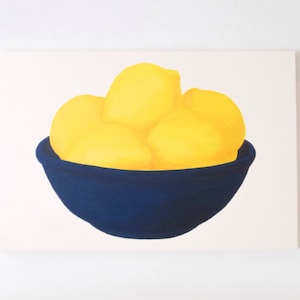 LEMONS - Bowl of Lemons PAINTING - Yellow Lemons Art - Lemons In Blue Bowl Painting - Lemon Housewarming Gift - Lemons Still Life Painting