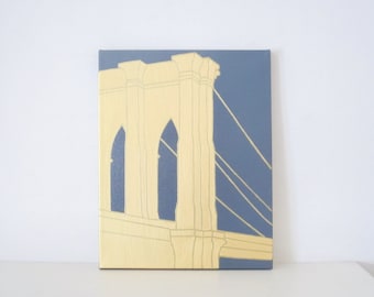 BROOKLYN BRIDGE Painting - Brooklyn Bridge Art - Gold NYC Skyline - Brooklyn Bridge Print - Brooklyn Housewarming - Brooklyn Wedding Gift