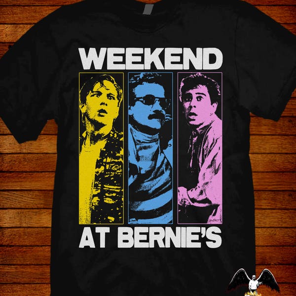 Weekend At Bernie's T shirt 80s movie t shirt Pop-Art style design by Jared Swart. Sizes S M L XL 2XL 3XL 4XL 5XL also in ladies fit S-2XL