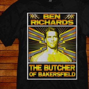 Ben Richards T-shirt based on the Arnold Schwarzenegger 80s movie Running Man. Sizes S M L XL 2XL 3XL 4XL 5XL also in ladies fit S-2XL