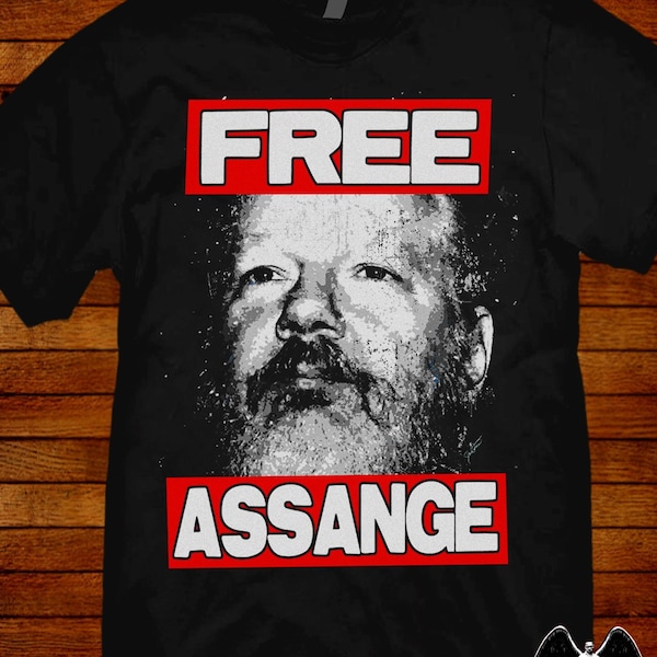 Free Assange T-shirt Julian Assange Tee artwork by Jared Swart.  Sizes S M L XL 2XL 3XL 4XL 5XL also in ladies fit S-2XL