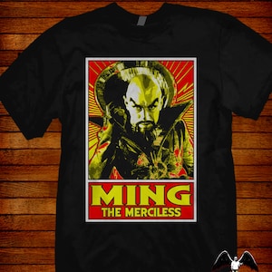 Flash Gordon T-shirt Ming the Merciless pop art artwork by Jared Swart.  Sizes S M L XL 2XL 3XL 4XL 5XL also in ladies fit S-2XL