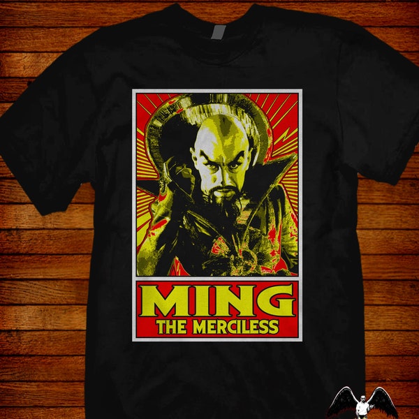 Flash Gordon T-shirt Ming the Merciless pop art artwork by Jared Swart.  Sizes S M L XL 2XL 3XL 4XL 5XL also in ladies fit S-2XL