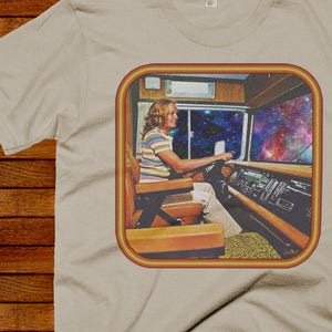 Psychedelic 70&#39;s Retro T-shirt &quot;Space Trucker&quot; Artwork by Jared Swart sizes S M L XL 2XL 3XL 4XL 5XL