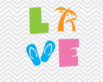 Love Beach SVG: Palm Trees & Flip Flops Cut File (Digital Download)