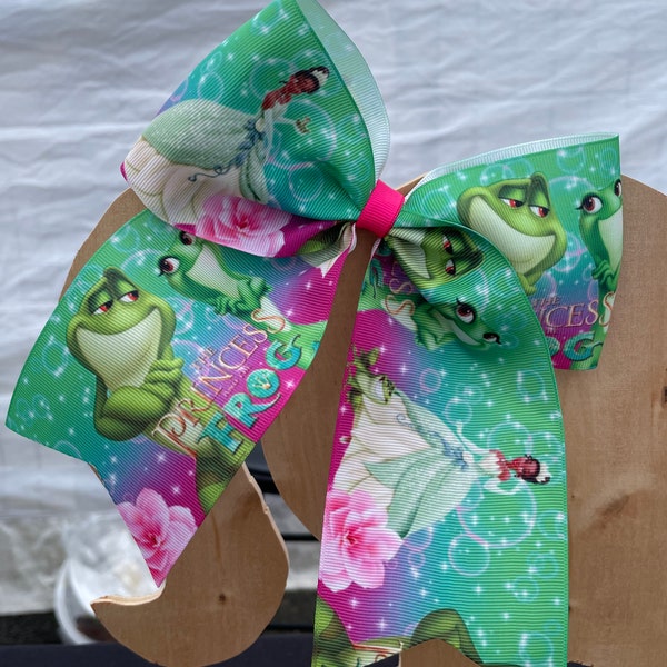 Princess Tiana, Princess and the Frog - 6" Cheer Style Bow - Choose your favorite clip or elastic