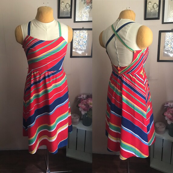 Vintage 1970’s Cotton Rainbow Stripe Sun Dress ||
