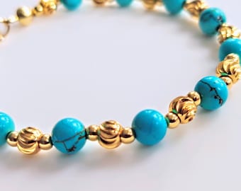 24Kt Gold Plated Turquoise Precious Stone Beaded Bracelet