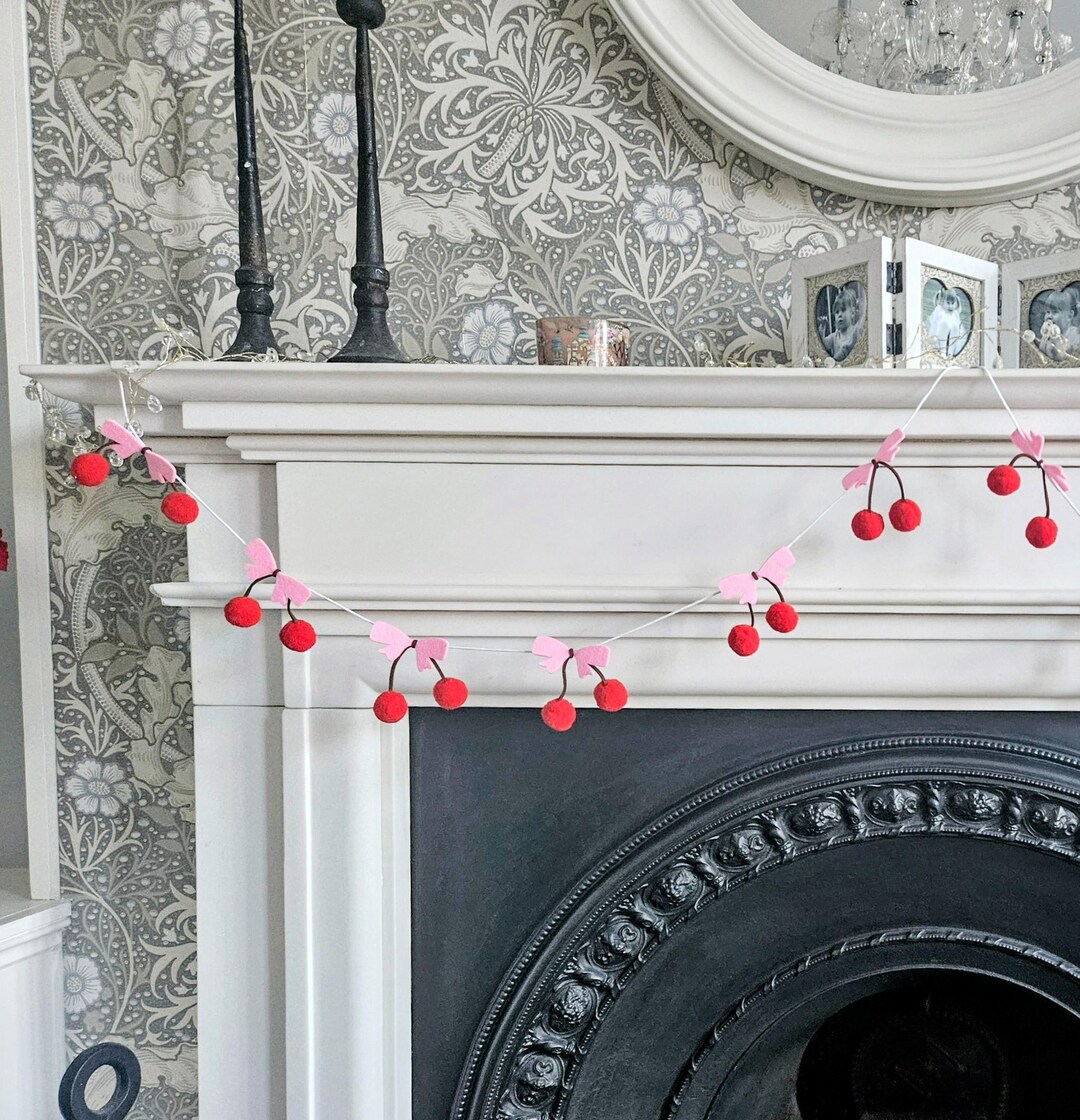 Pompom Red Cherry Garland Pink Bows SUMMER DECOR 2m Long - Etsy