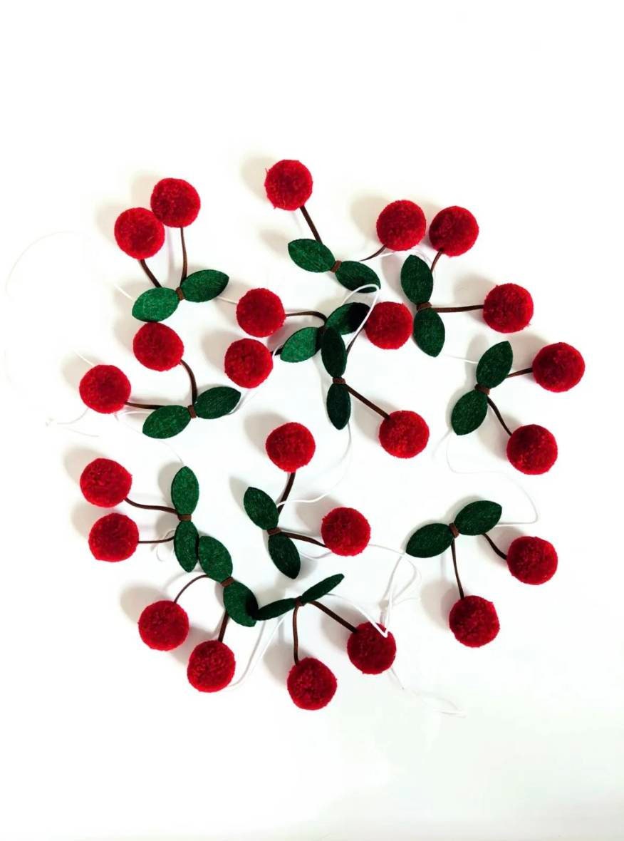 Pompom Cherry Garland Red or Pink Felt SUMMER DECOR 2m Long - Etsy