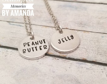 Peanut Butter & Jelly best friends neckace - bff necklace - minimalist bff Necklace - we go together like pb j necklace - adult bff necklace