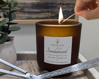 Candela in barattolo di ambra e legno di sandalo / candela profumata / profumo fresco / legnoso / bosco / foresta / completamente naturale / versata a mano