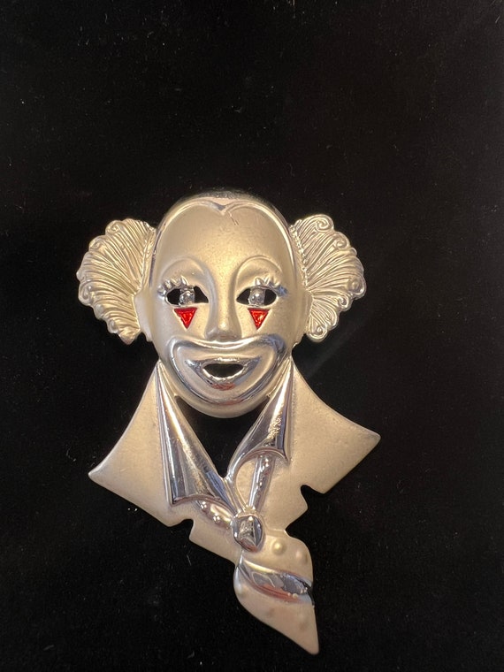 Vintage Silvertone Clown Harlequin Brooch