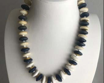 Vintage Cream, Navy and Gold Coloured Necklace