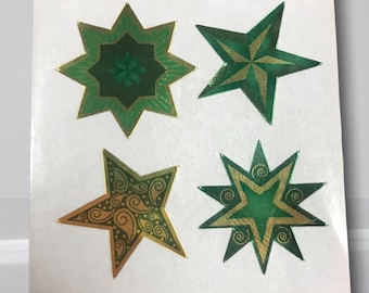 Sandylion Stickers - vintage shiny (holo/foil) green and gold stars