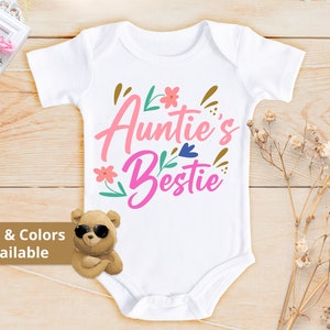 Auntie&#39;s Bestie Floral Bodysuit | Baby Coming Home Outfit | Gender Reveal for Aunts | Pregnancy Announcement | Baby Shower Tee | 855
