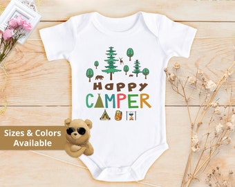 Happy Camper Bodysuit Bodysuit | Outdoor Camping Tee | Hiking Kids Shirt | Unisex Cute Gift | Nature Lover Gift | Camping Toddler | 827