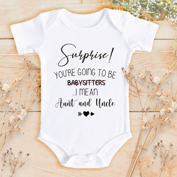 Surprise You're Going To Be Aunt Uncle Graphic Bodysuit | Pregnancy Reveal | Baby Shower Gift | Retro Birthday Tshirt | Newborn Baby | 802B