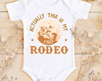 Actually This Is My First Rodeo Bodysuit | Cute Cowboy & Cowgirl Pregnancy Announcement Shirt | horse Rodeo Gift | Yeehaw Tee | 839