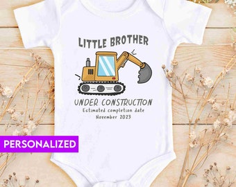 Little Brother Under Construction Bodysuit | Baby Shower Gift | Construction Family Shirts | Prmoted To Big Bro | 1st Birthday Tee | 803B